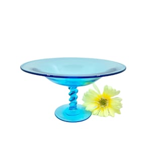 Vintage BEAUTIFUL Fostoria Blue Twist Stem Glass Bowl/Compote / 1930&#39;s Fostoria Blue Compote Bowl / Art Deco Compote Bowl