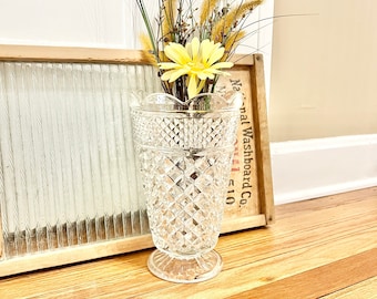 Vintage Anchor Hocking Wexford Crystal Vase: Mid Century Diamond Pattern