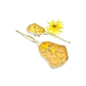 Vintage Gorgeous Floral Art Deco Set with Mirror and Brush / Art Deco Hand Mirror and Brush Set / 1920&#39;s Art Deco Vanity Set
