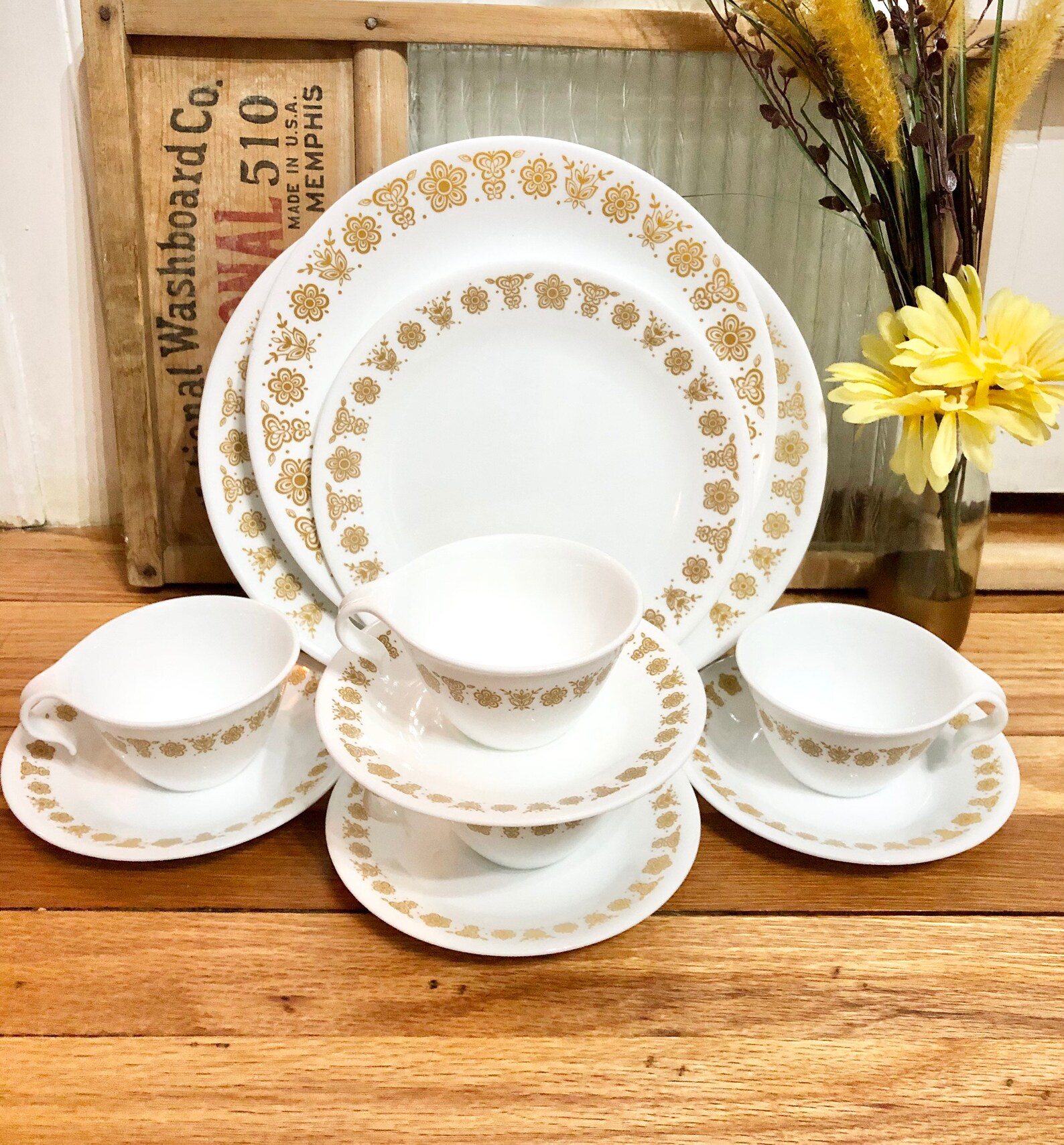 Vintage Corelle/Corning Butterfly Gold Dinnerware 25 Piece Set Etsy