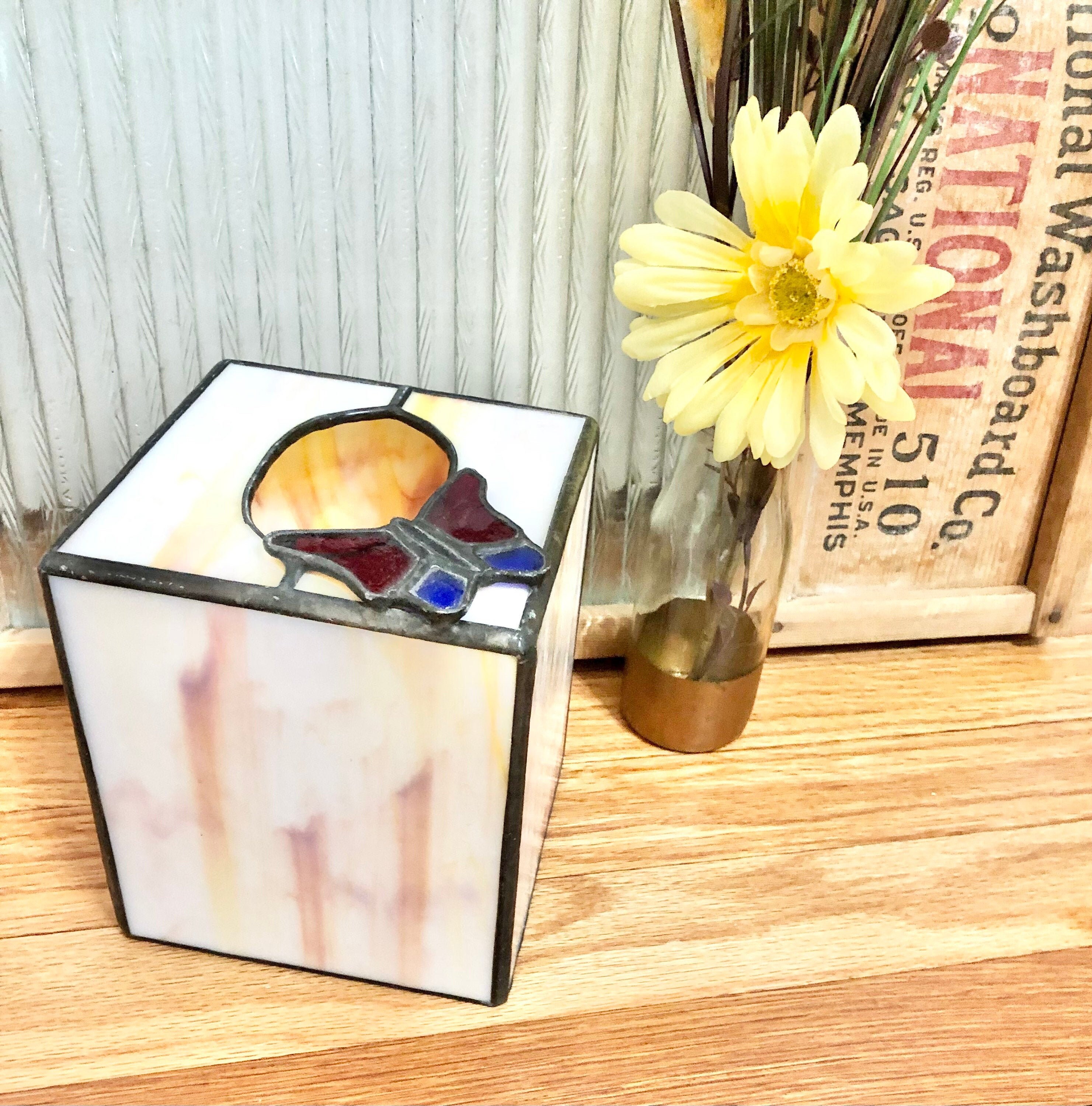 Vintage Stain Glass Tissue Box Holder With Butterfly / Etsy
