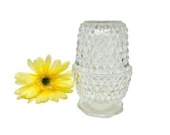 Vintage Indiana Glass Fairy Lamp, Mid-Century Diamond Point Clear Glass