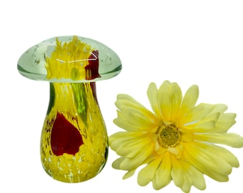 Vintage Hand-Blown Glass Mushroom Figurine: 1970s Colorful Decor