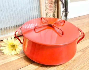 Vintage Dansk Kobenstyle Red Enamel Dutch Oven: Mid-century