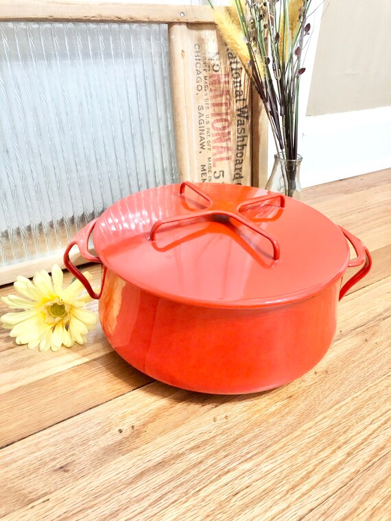 Vintage Dansk Kobenstyle Red Enamel Dutch Oven: Mid-century