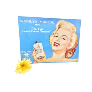 Vintage Marilyn Monroe Metal Promo Sign / Vintage Metal Lustre Crème Shampoo Promo Sign / Collectible Marilyn Monroe Metal Sign