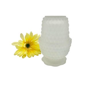 Vintage Indiana Glass Fairy Lamp, Mid-Century Diamond Point Frosted Glass