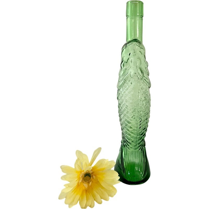 Vintage Green Glass Fish Bottle / Federal Glass Co. Green Etsy