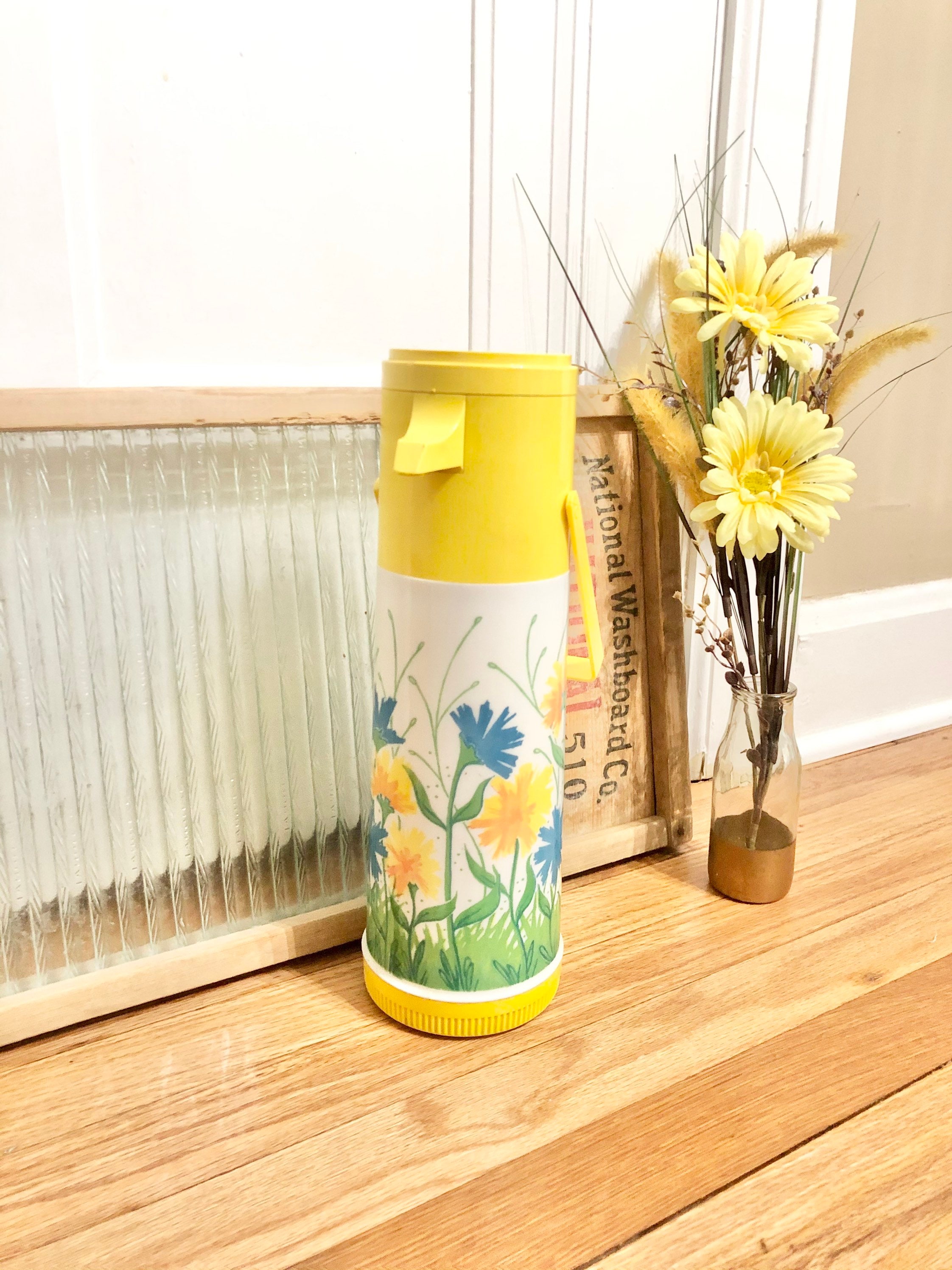 Vintage Dia Diamond Thermos, Hot Cold Drink Storage, 1960s/1970s, Orange  Flowers, Floral, Thermos with Pump