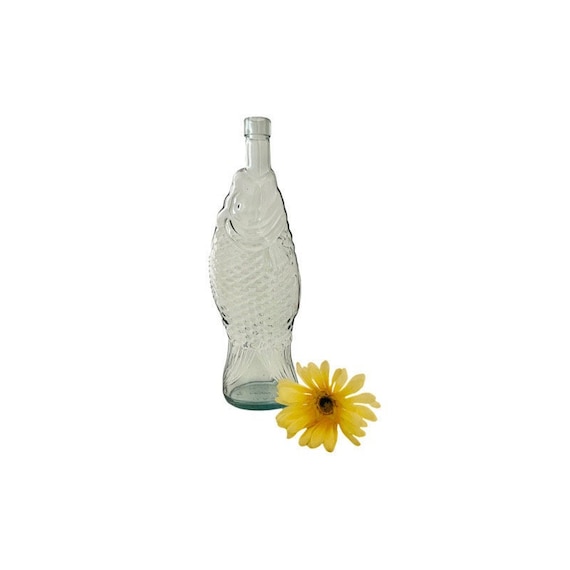 Vintage Cevin Glass Fish Bottle With Blue Tent / Cevin Fish