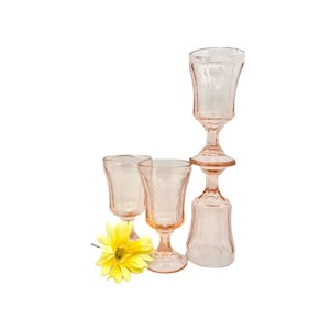 Vintage Indiana Glass Company SET of 4 PINK Footed Madrid 12 Ounce Glasses / Tumblers / 1980&#39;s Pink Madrid Glasses/Tumblers