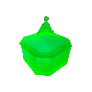 Antique Art Deco Uranium Glass Ramses Roxana Powder Jar Vintage / 1920&#39;s Uranium Powder Jar