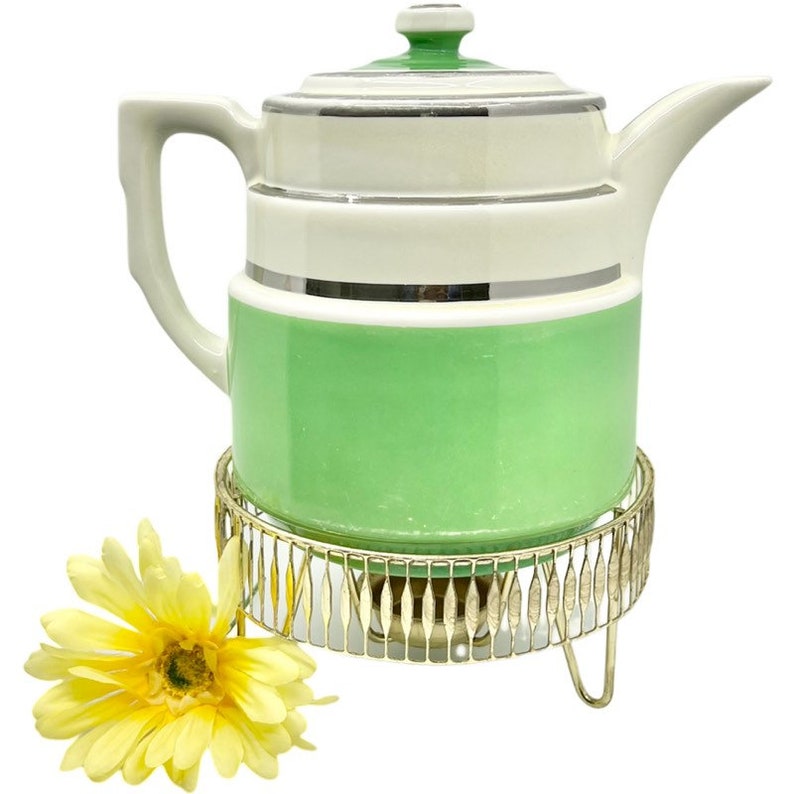 Vintage Hall USA 1950s Green and White 9 Cup Teapot/ Art Deco Etsy