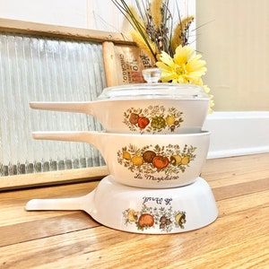 Vintage Corning Ware Spice of Life 5 Piece Set of 3 Pots and Pans / 1970s Corning Ware Spice of Life Cookware Set