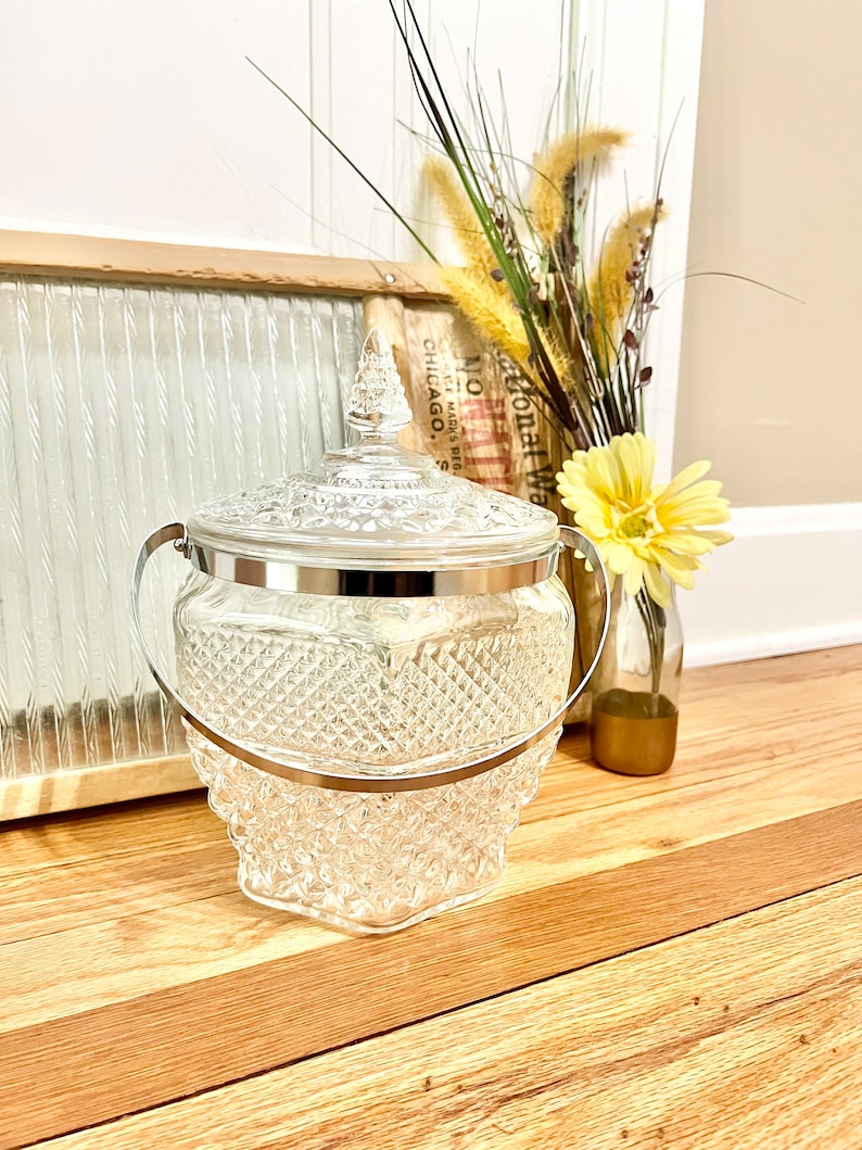 Vintage Anchor Hocking Wexford Leaded Crystal Glass Ice Bucket / Vintage Wexford Ice Bucket