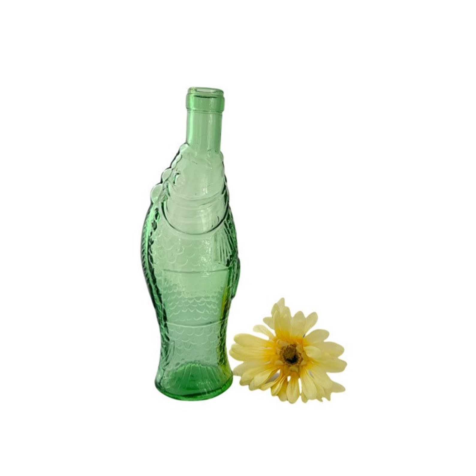 Vintage Green Glass Fish Bottle by Vetreria Estruca / Italian Etsy