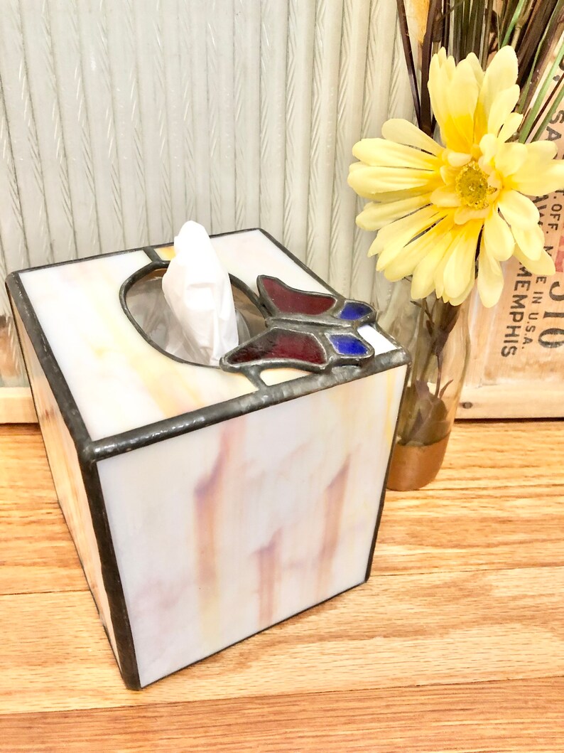 Vintage Stain Glass Tissue Box Holder With Butterfly / Etsy