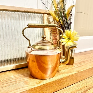 Antique Kettle Brass and Copper / Large 80 Ounce Brass and Copper Collectible Tea Kettle
