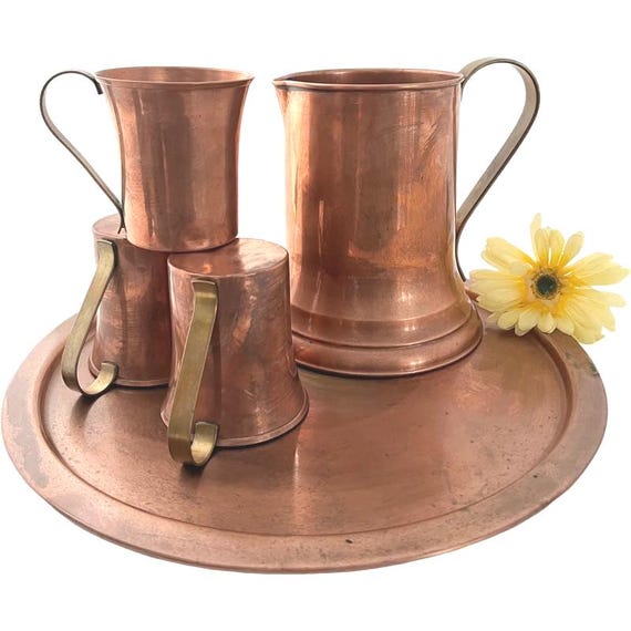 Vintage Revere Ware Copper Pitcher Set: Art Deco Tray and Mugs - Etsy