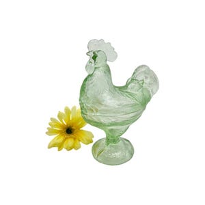 Vintage Green Glass Hen on Nest 2 Pc. Candy Dish