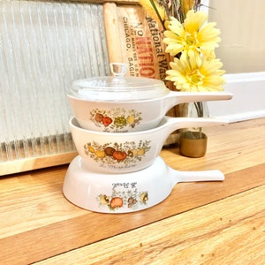 Vintage Corning Ware Spice of Life 5 Piece Set of 3 Pots and Pans / 1970s Corning Ware Spice of Life Cookware Set