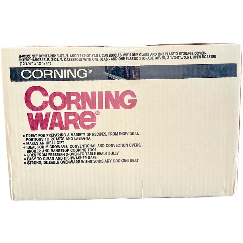 New Vintage Corning Ware "Peach Floral" 8 Piece Casserole Dish Set with Glass Lids / 1980’s Corning Ware Peach Floral in Original Box