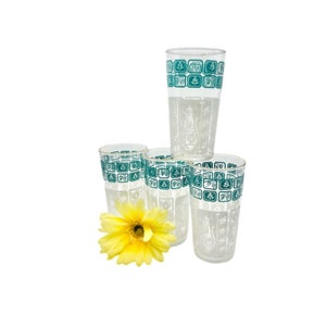 Vintage Swanky Swigs Glasses SET of 4 / Turquoise and White Swanky Swigs Glasses / Mid-Century Swanky Swigs Glasses
