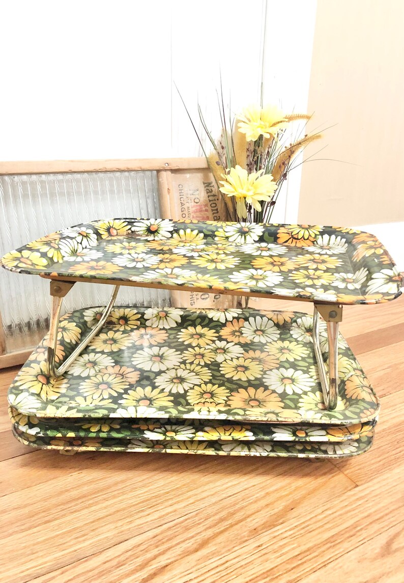 Vintage Marsh Allan SET of 4 Folding Lap TV Trays / Green / Etsy