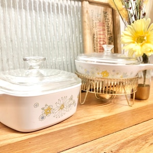 Vintage Corning Ware Floral Bouquet 1.5 Quart Casserole Dish AND 6.5&quot; Skillet / 1970&#39;s Corning Ware Floral Bouquet Casserole and Skillet