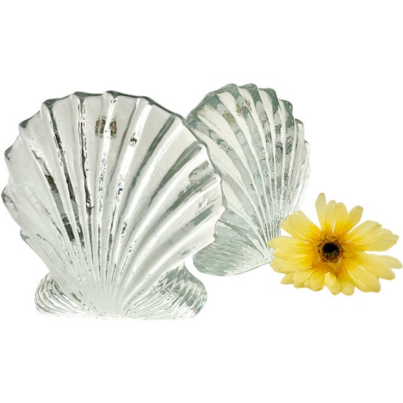 Vintage Blenko Art Glass Seashell Bookends With Original Stickers