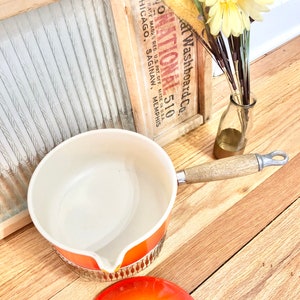 Vintage Le Creuset Flame Orange 6 Piece SET of 4 Pots and Pans / Flame Orange Le Creuset Cookware Set / Mid-Century Le Creuset Pots and Pans