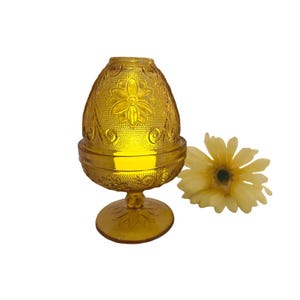 Vintage Fairy Lamp / Tiara Chantilly Amber Glass 2 Piece Fairy Lamp by Indiana Glass / Mid-Century Fairy Lamp