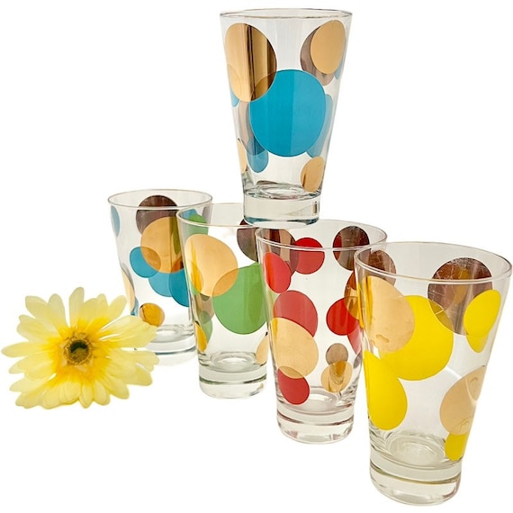 4 Pack Boxed Set Mushrooms Colors and Black Tall Collins Glasses