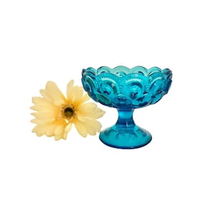 Vintage Fenton/L.G. Wright Blue “Moon and Stars&quot; Pedestal Compote / Colonial Blue Moon and Stars Pedestal Compote