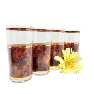Vintage Set of 4 Culver Tortoise Highball Glasses with 22K Gold Trim / 1970’s Culver Tortoise Cocktail Glasses/Tumblers