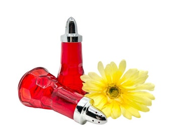 Vintage Viking Ruby Red “Georgian” Honeycomb Salt & Pepper Shakers / 1960’s Red Viking Glass Shaker Set