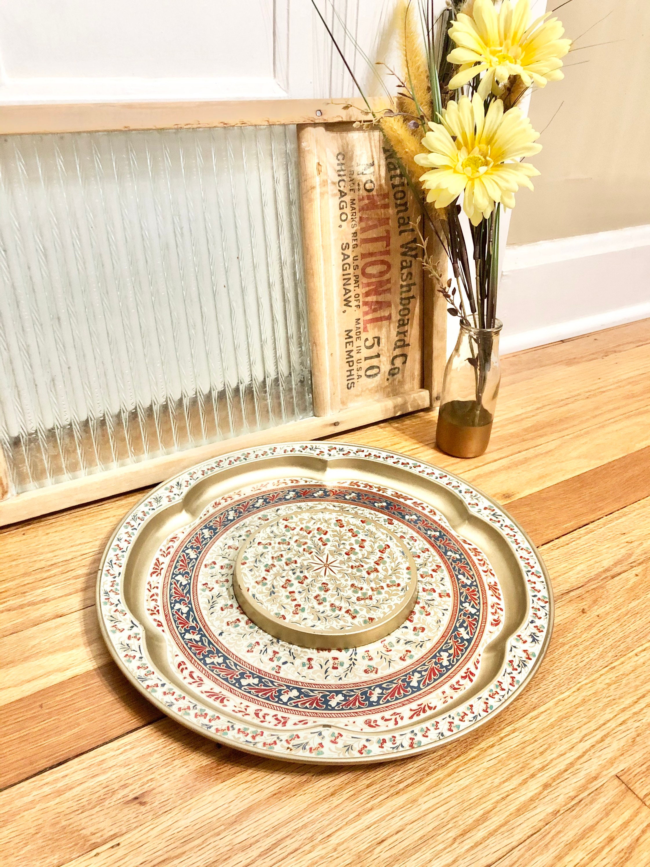 Vintage Boho Tin Serving Tray / Vintage Tin Tray / Mcm/boho Etsy