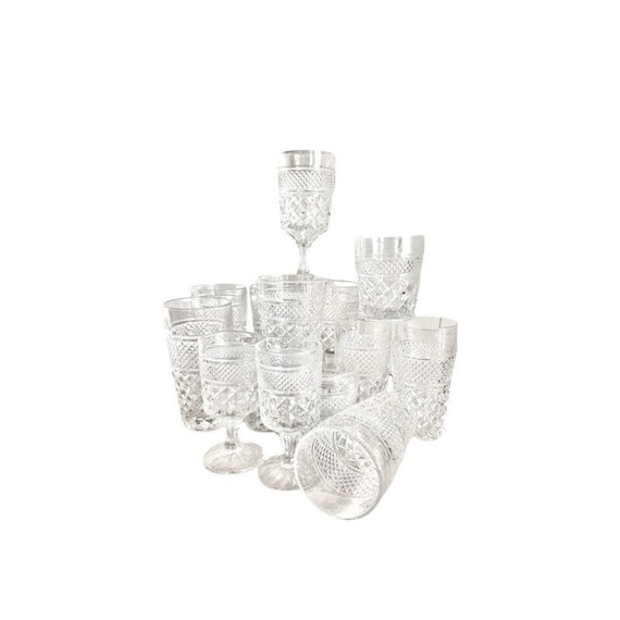 Vintage Anchor Hocking Wexford Crystal Glasses: Diamond Pattern Sets of 4