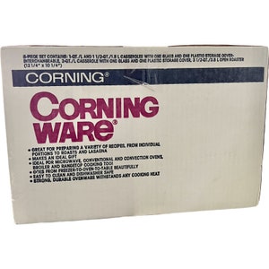 New Vintage Corning Ware "Peach Floral" 8 Piece Casserole Dish Set with Glass Lids / 1980’s Corning Ware Peach Floral in Original Box