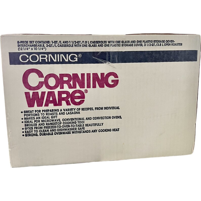 New Vintage Corning Ware "Peach Floral" 8 Piece Casserole Dish Set with Glass Lids / 1980’s Corning Ware Peach Floral in Original Box