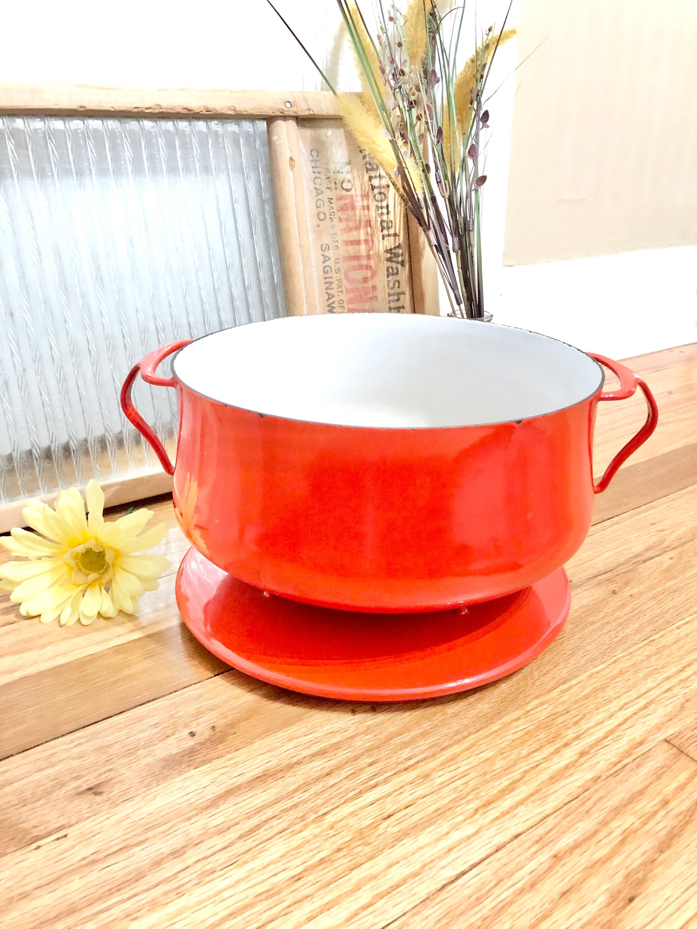 Vintage Dansk Kobenstyle Red Enamel Dutch Oven: Mid-century