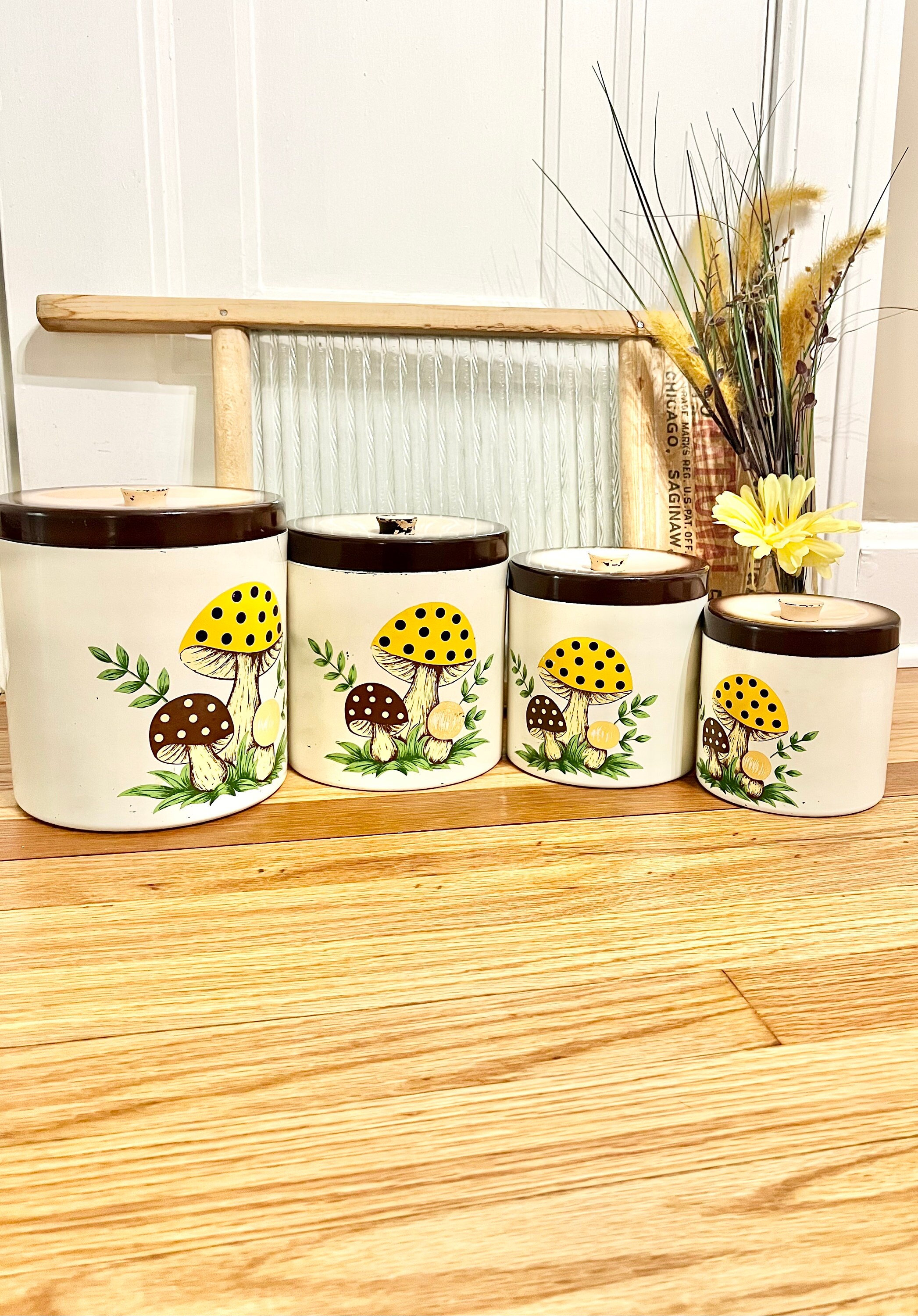 Vintage Merry Mushroom Canister Set: 1970s Sears Melmac Nesting