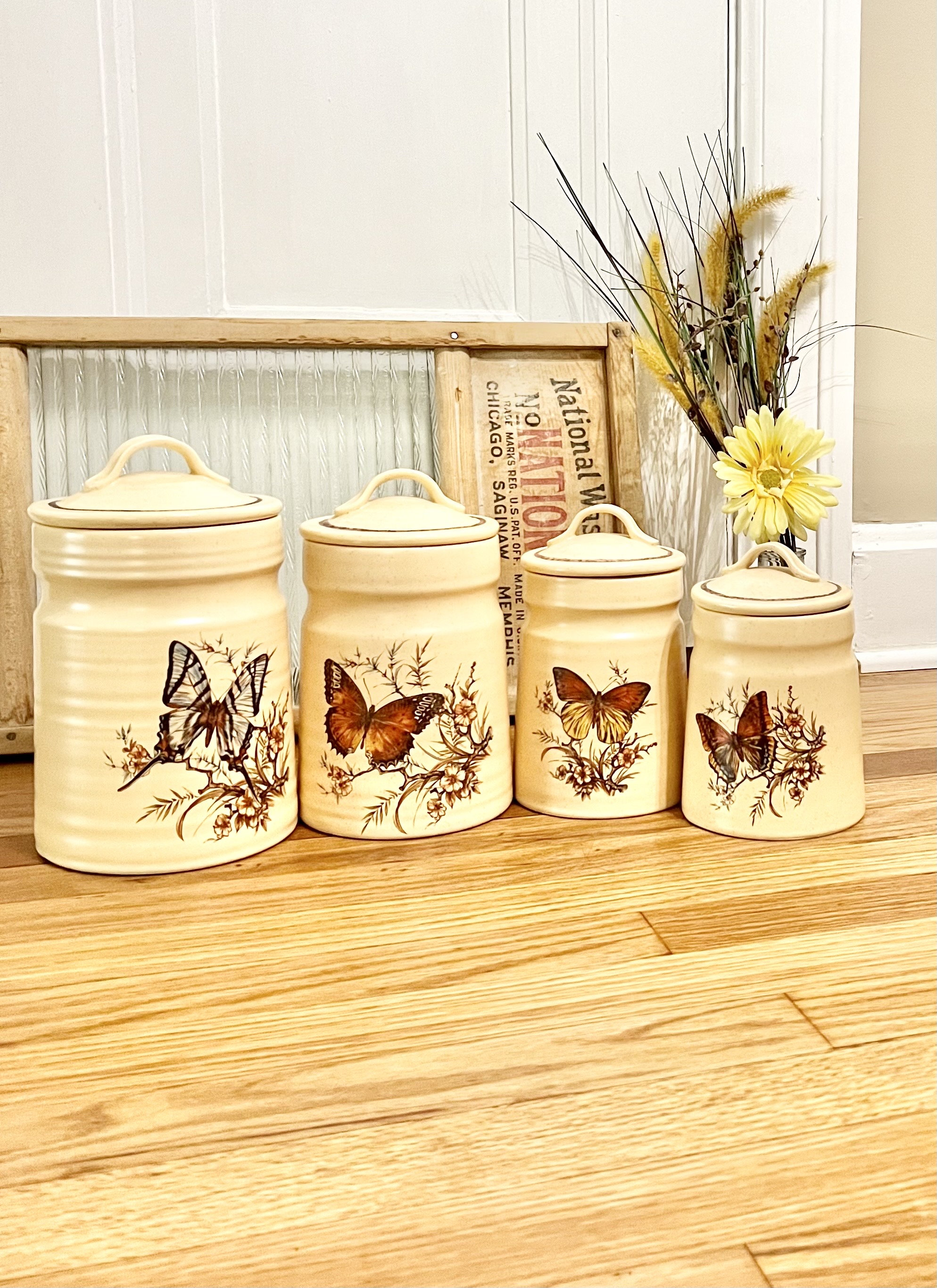Natures Song Butterfly Floral Ceramic Kitchen Canister Set