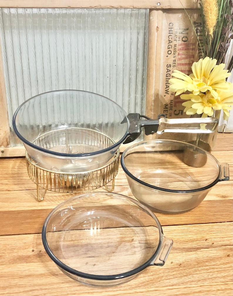 Pyrex Flameware Cookware Vintage Pyrex Flameware Set: 1950s Stovetop Glass Bowls - Etsy