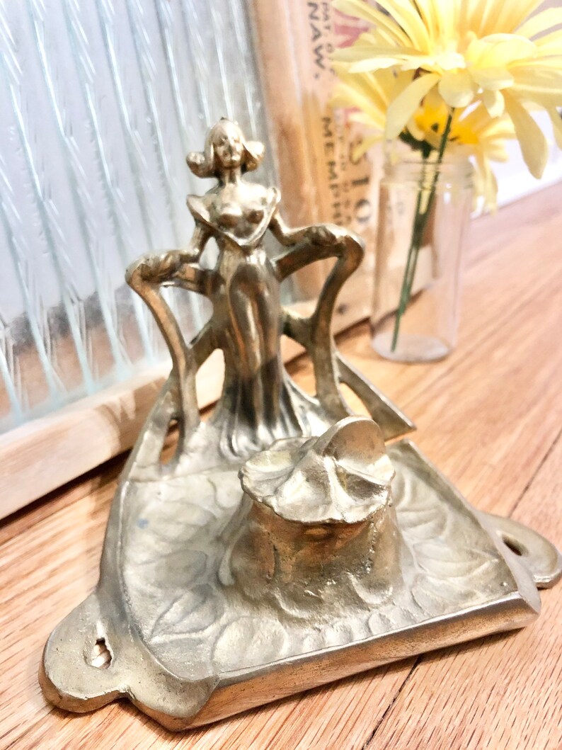 RARE Vintage 1920's Art Deco BRASS Inkwell Stand / Antique Etsy