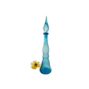 Vintage Light Blue Italian Empoli/Genie Bottle / 1960’s Collectible Blue Empoli/Genie Bottle 18.5&quot; Tall