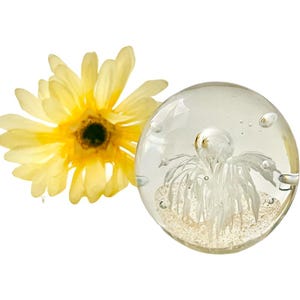 Vintage Art Glass Paperweight with White Fireworks and Gold Bottom – Mid-Century Collectible