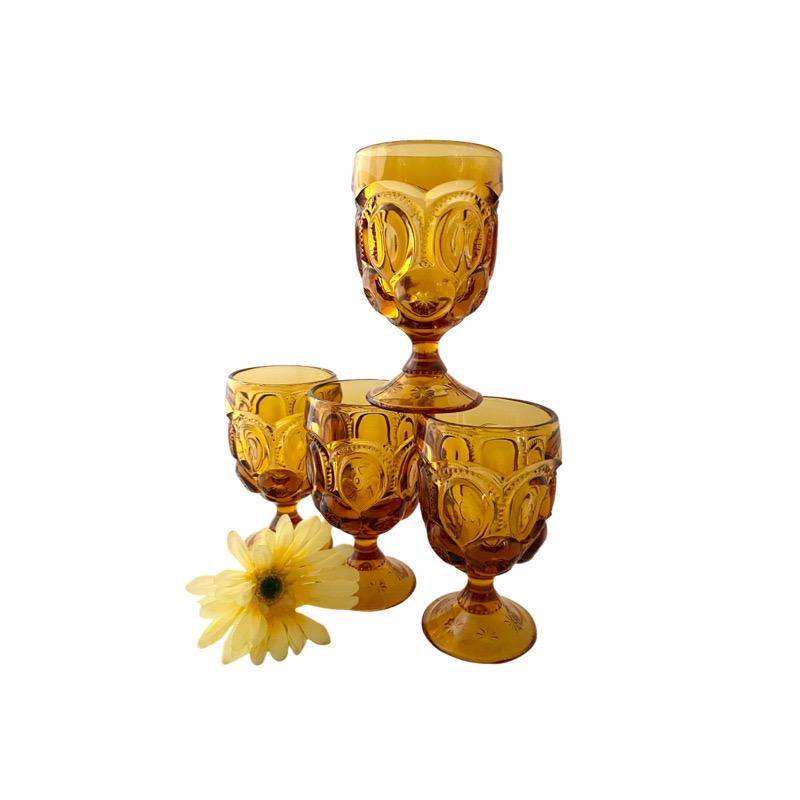 バーベキュー・調理用品 Vintage Amber Moon and Stars Goblets Vintage Amber Moon and Stars Goblets - Fenton/lg Wright Set