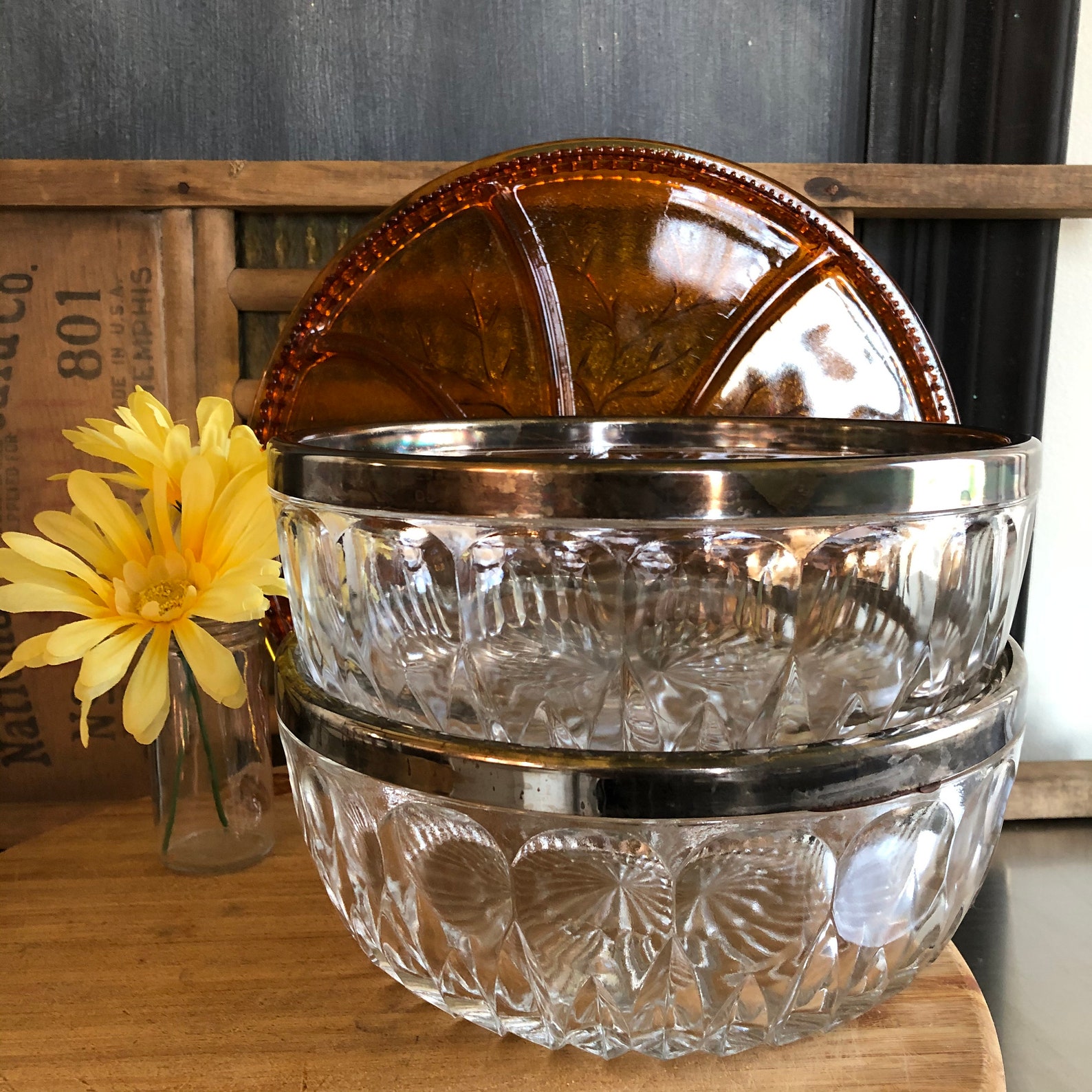 Amazing Lead Crystal Antique Serving Bowl with Silver Rim 2 Etsy