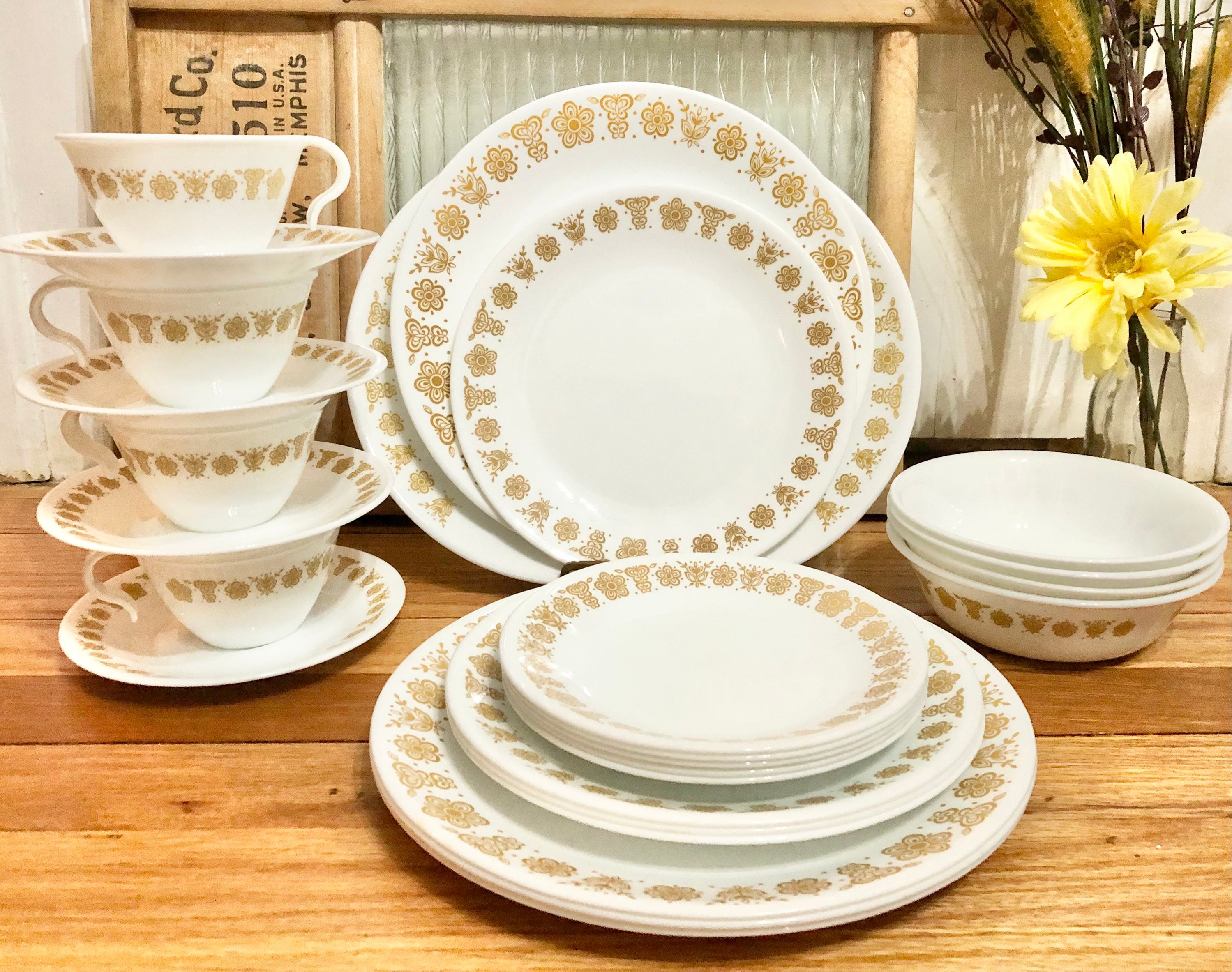 Vintage Corelle/Corning Butterfly Gold Dinnerware 25 Piece Set Etsy